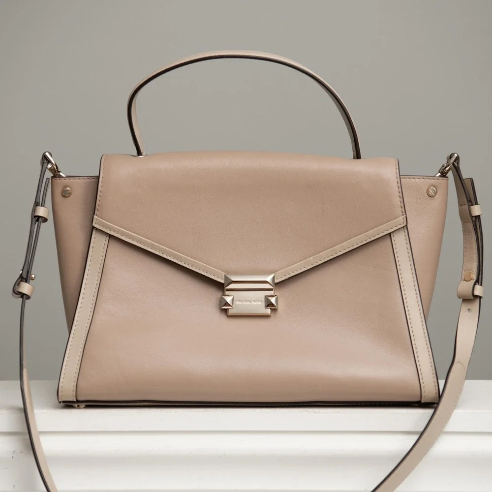 Michael Kors Whitney Medium Satchel Leather Envelope Purse Minimalist Chic Lux